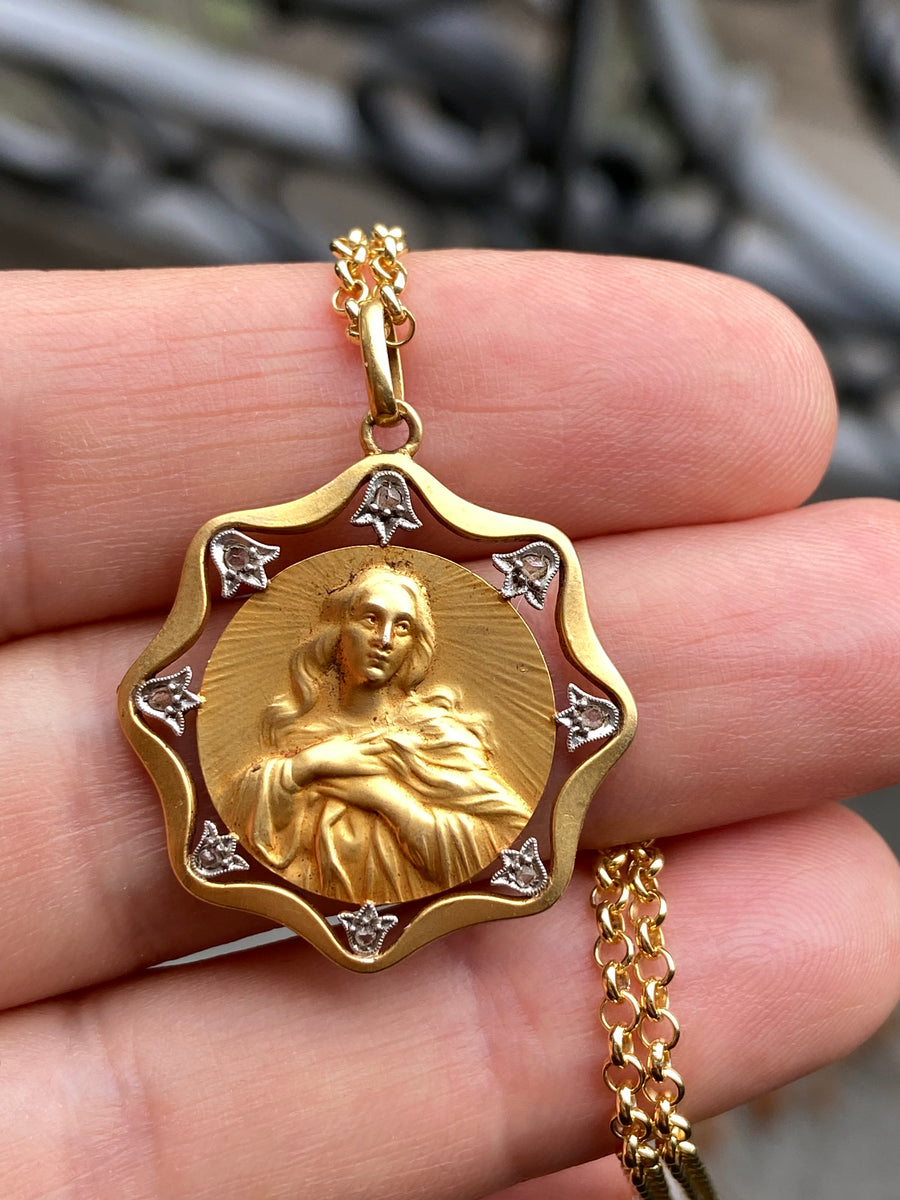 Gold Mother Mary Medal Pendant