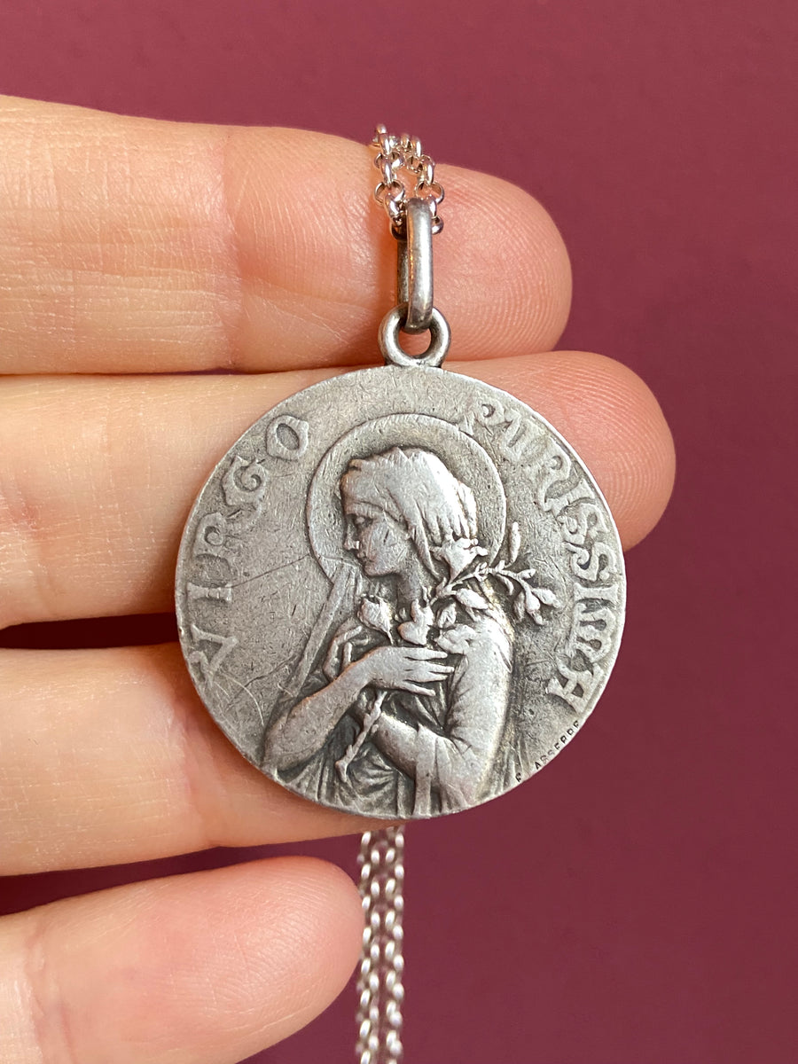 Antique French Mother Mary Medal Pendant