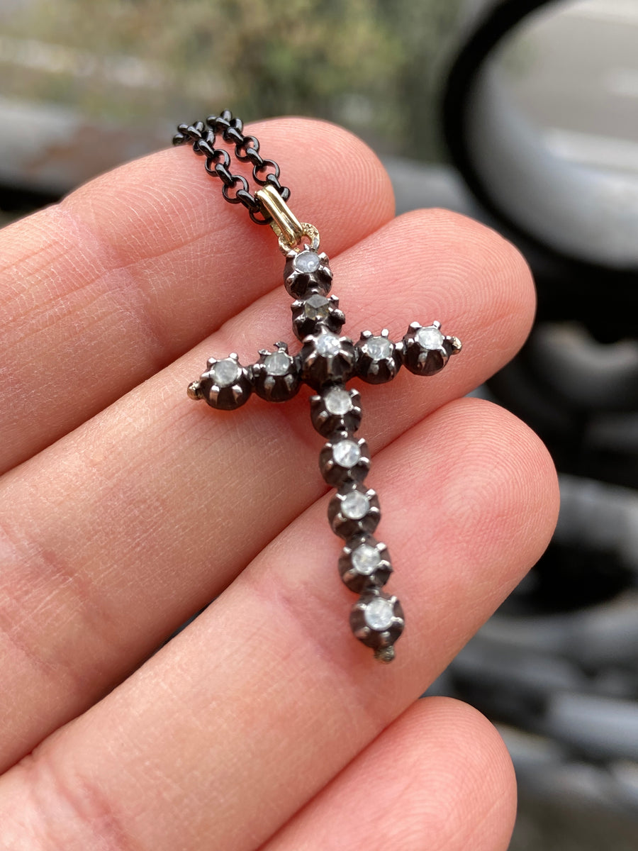 Antique Diamond Cross Pendant Necklace