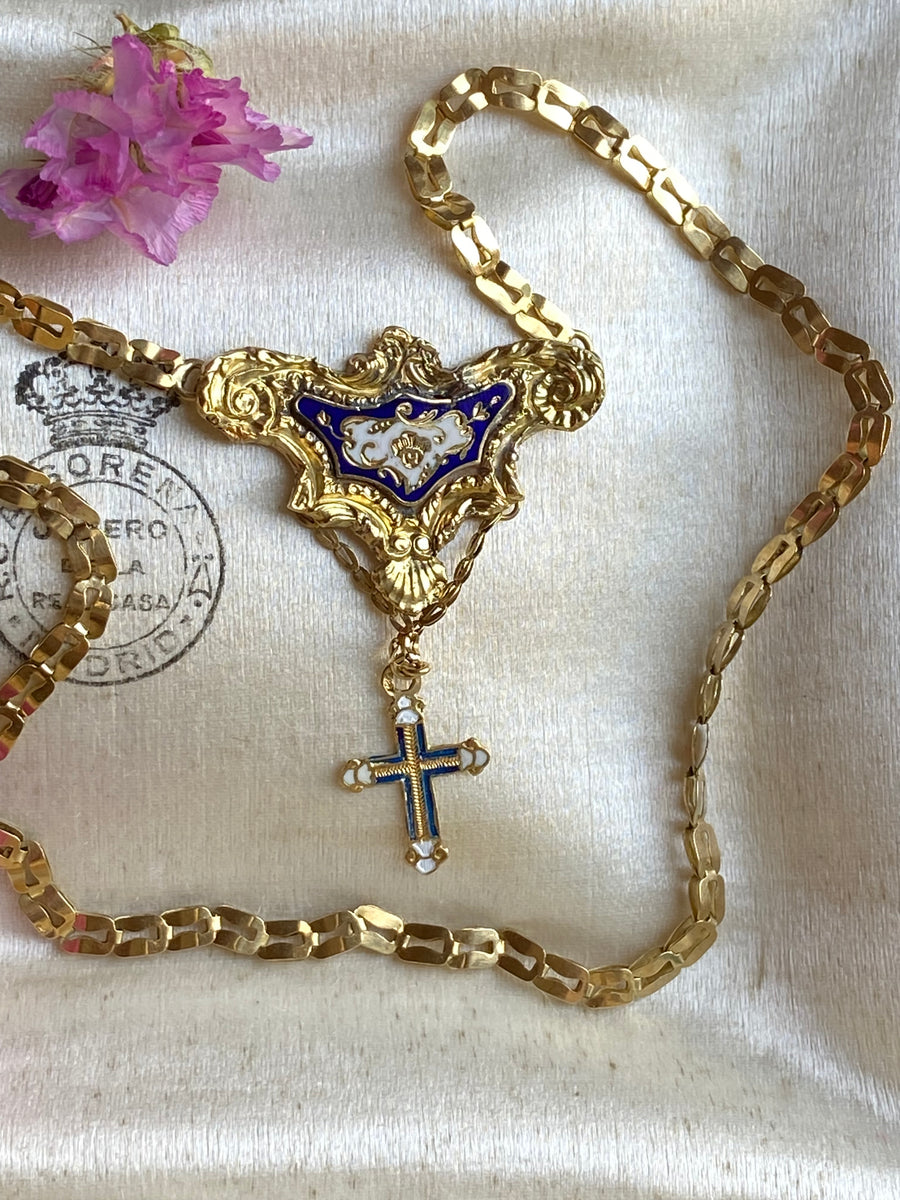 Antique Gold French Cross Choker Necklace