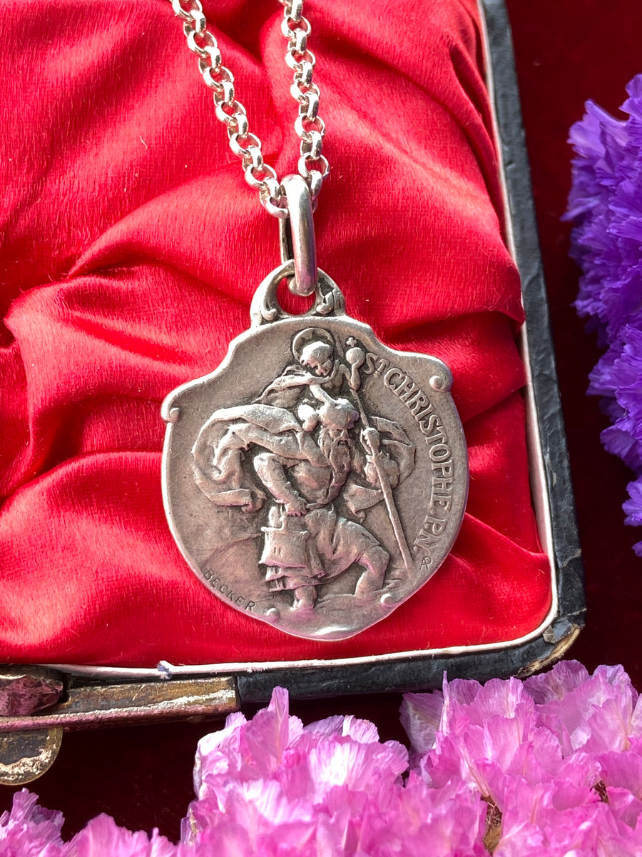 Antique French Saint Christopher Medal Necklace