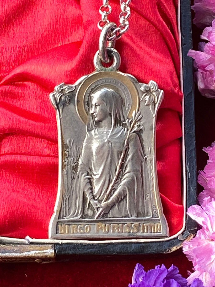 Antique French Mother Mary Medal Pendant