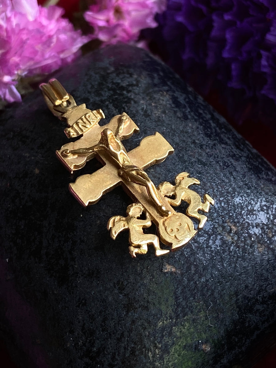 Gold Caravaca Cross Pendant crucifix