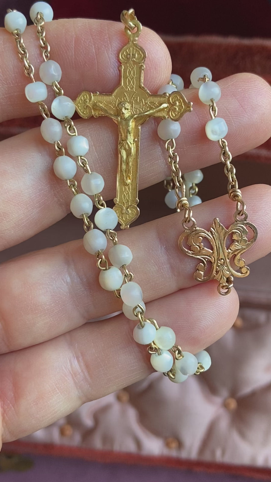Vintage Rosary, 18K Gold and Mother of Pearl