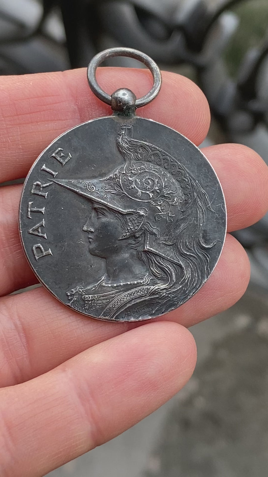Antique French Warrior Silver Medal Pendant
