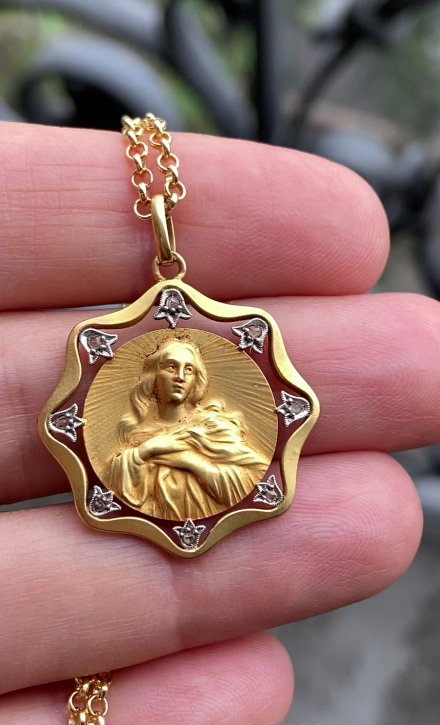 Art Deco Mother Mary Medal Pendant