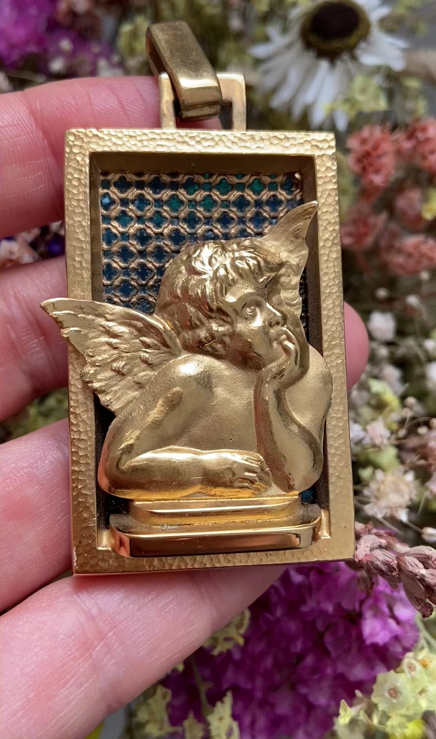 French Angel Medal Pendant, Vintage Augis