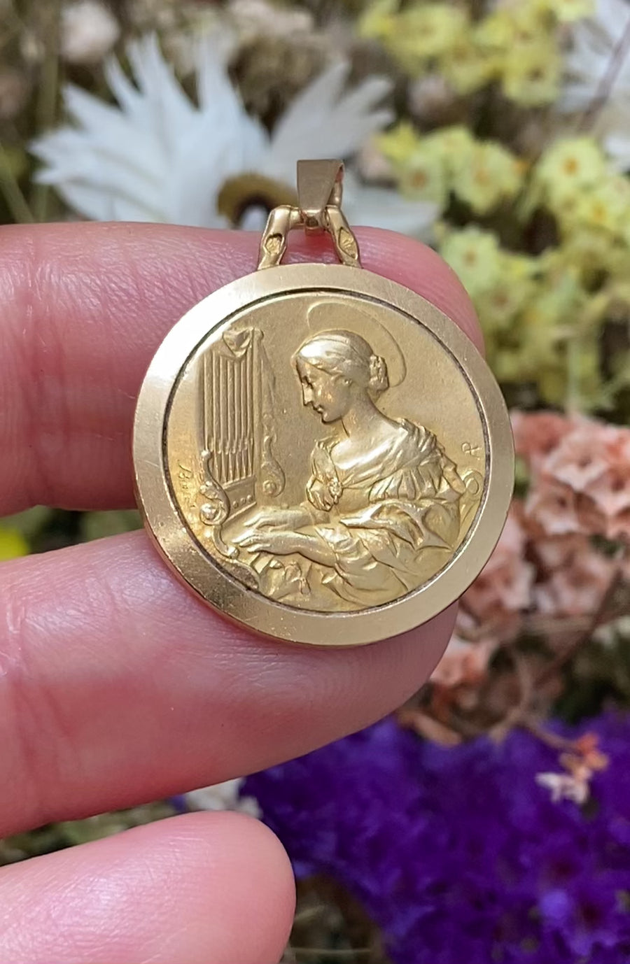 French Saint Cecilia 18k Gold Medal