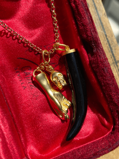 Memento Mori Skull Necklace with Onyx Pendant