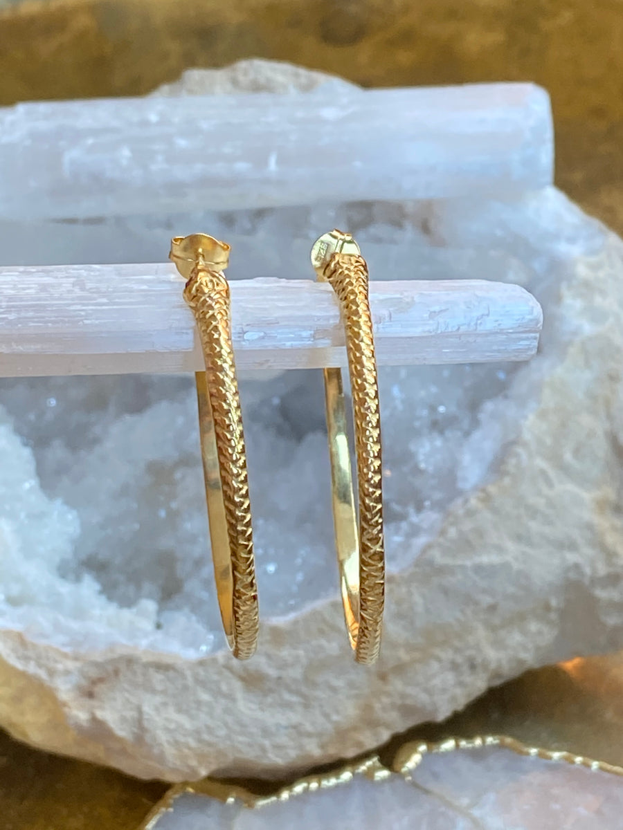 Snake Hoop Earrings with Ruby Gemstone Eyes, 18K Gold Plated or Sterling Silver - ShopSacredBarcelona