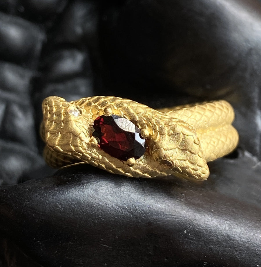 Coiled Snake Ring with Garnet
