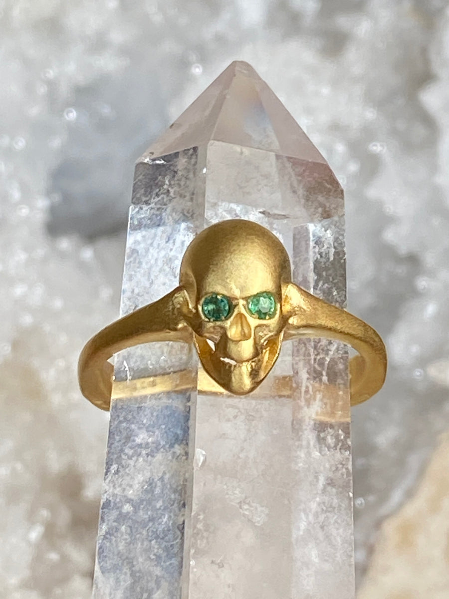 Memento Mori Skull Ring with Emeralds - ShopSacredBarcelona