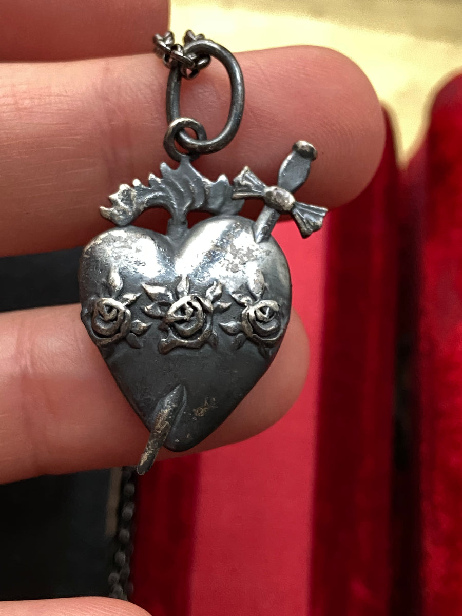 Silver Flaming Heart Necklace Pendant