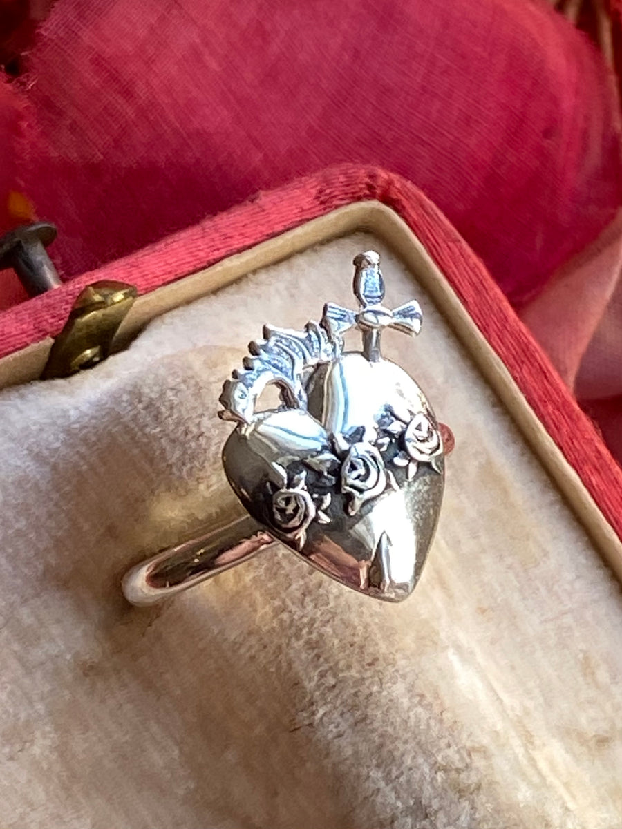 Silver Flaming Heart Ring - ShopSacredBarcelona