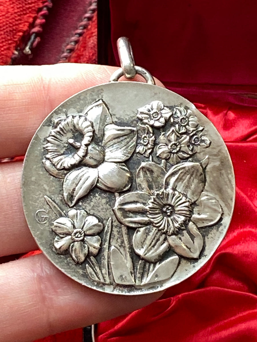 Silver French Flower Medal Pendant