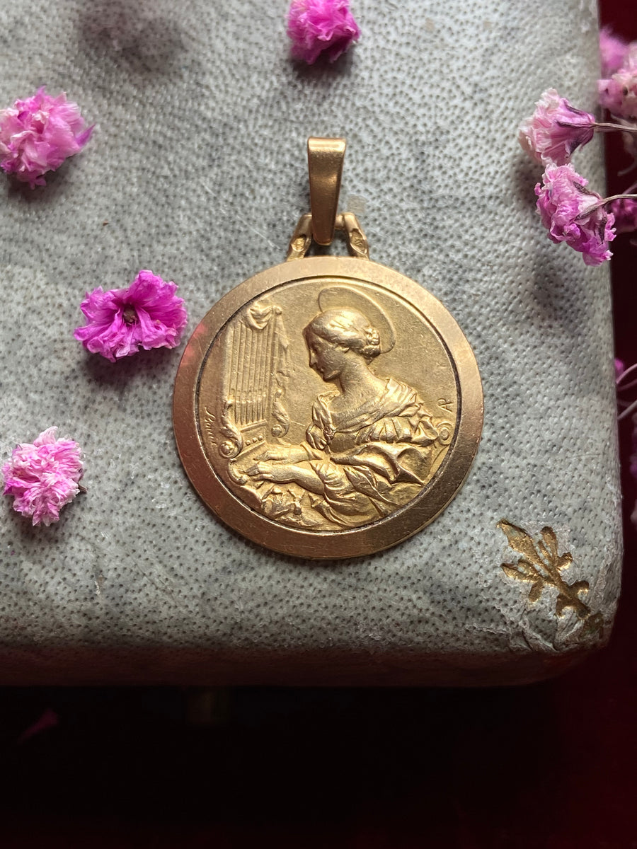 Saint Cecilia Gold Medal Pendant